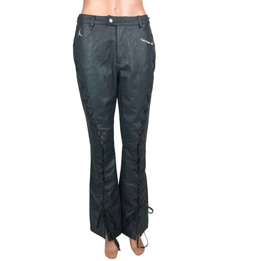 NEW $400 Nike Jordan x Travis Scott Cactus Jack Genuine Leather Moto Pants Sz 2
